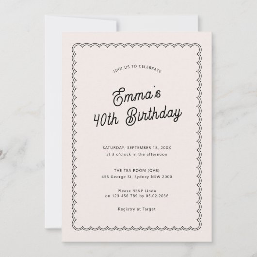 Minimalistisch gescalloped 40ste verjaardagsfeest kaart (Voorkant)