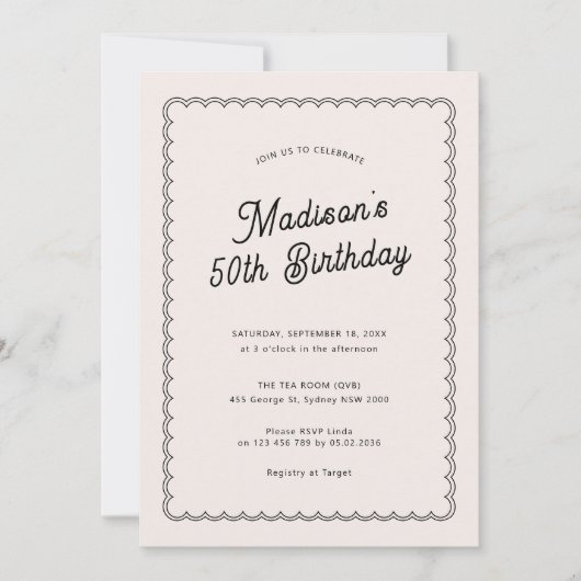 Minimalistisch gescalloped 50ste verjaardag kaart (Voorkant)