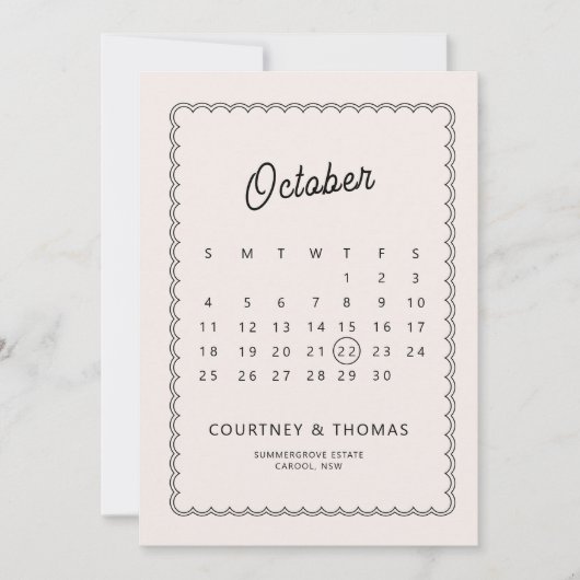 Minimalistisch gescalloped border Calendar Save th Kaart (Voorkant)