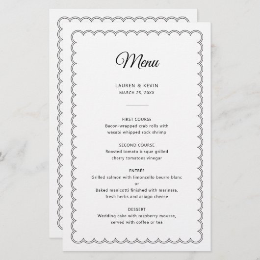 Minimalistisch gescalloped grensmenu met naam (Voorkant / Achterkant)