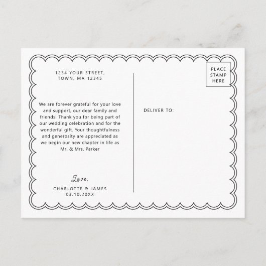 Minimalistisch gescand kader Dank u briefkaart (Achterkant)