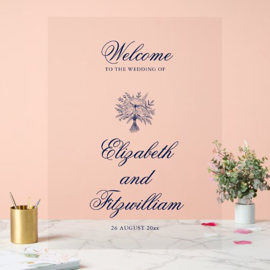 Minimalistisch geschetst bruidsboeket acryl bord (Huwelijk)