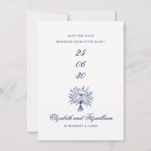 Minimalistisch geschetst bruidsboeket save the date (Voorkant)