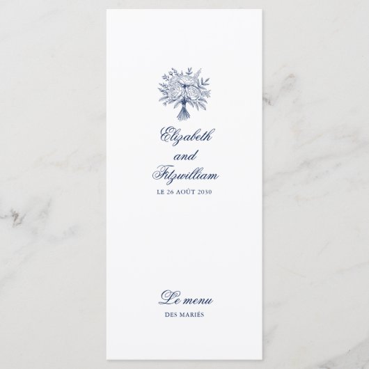 Minimalistisch geschetste bruids boeket bruiloft menu (Voorkant)