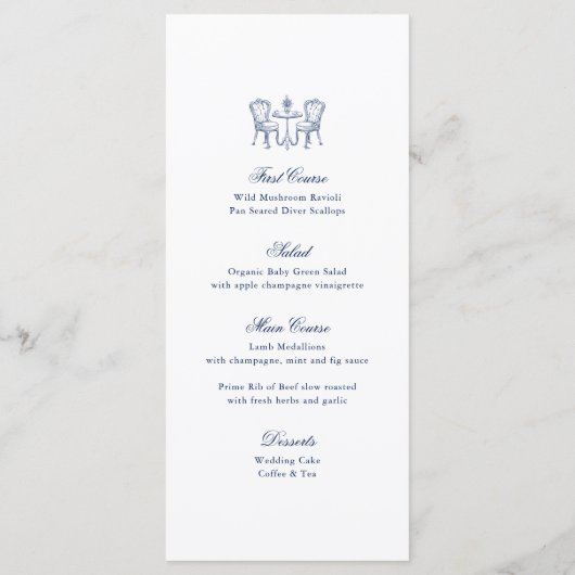 Minimalistisch geschetste bruids boeket bruiloft menu (Achterkant)