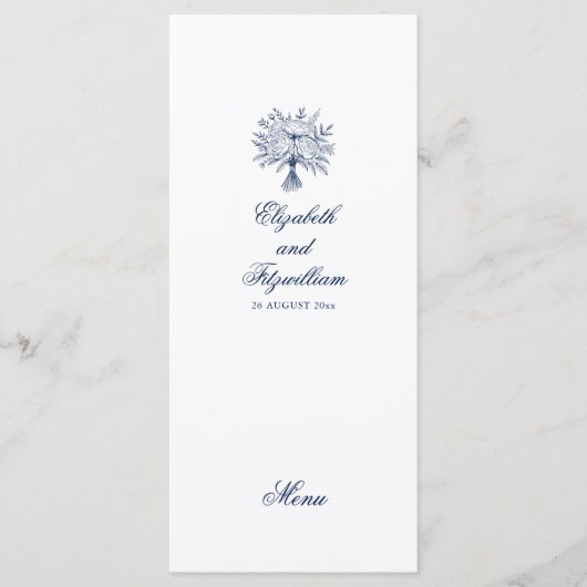 Minimalistisch geschetste bruids boeket bruiloft menu (Voorkant)