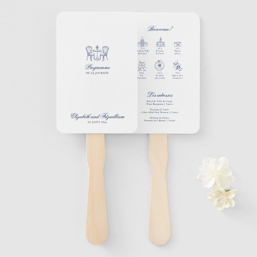 Minimalistisch geschetste bruidsboeket Orde van Ev Handwaaier (Voorkant en achterkant)