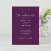 Minimalistisch geschrift Jewel Tone Paarse Wedding Kaart (Staand voorkant)