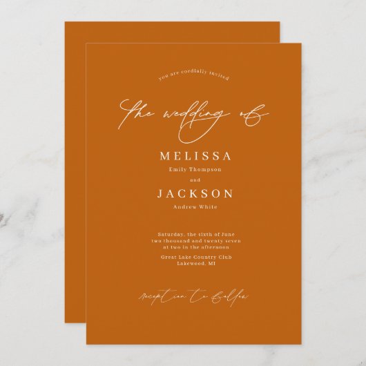 Minimalistisch gescripte Mustard Yellow Wedding Kaart (Voorkant / Achterkant)