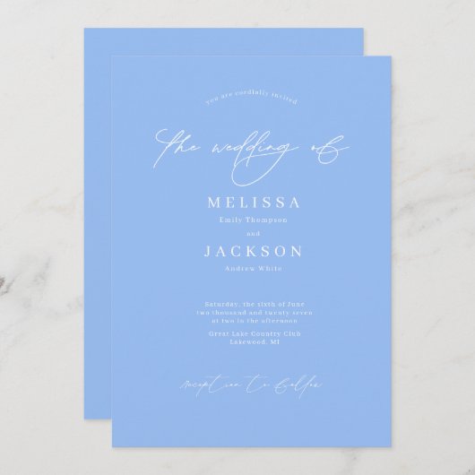 Minimalistisch gescripte Peri Blue Wedding Kaart (Voorkant / Achterkant)