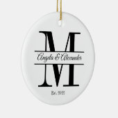 Minimalistisch gespleten monogram voor weddenschap keramisch ornament (Rechts)