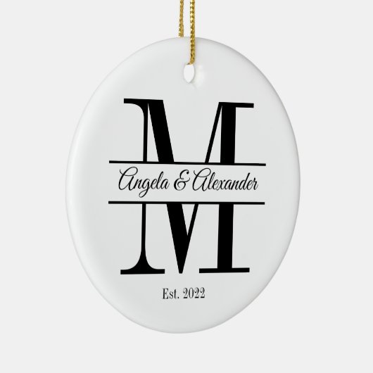 Minimalistisch gespleten monogram voor weddenschap keramisch ornament (Rechts)