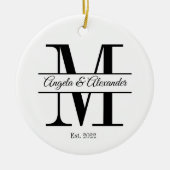 Minimalistisch gespleten monogram voor weddenschap keramisch ornament (Voorkant)