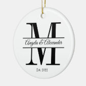 Minimalistisch gespleten monogram voor weddenschap keramisch ornament (Links)