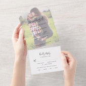 Minimalistisch getande fotoweddenschap all in one uitnodiging (Afscheurbaar)