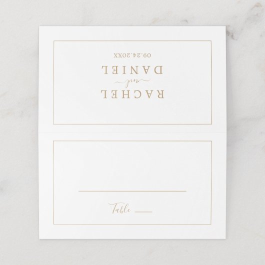 Minimalistisch gevouwen bruiloft plaatskaartje (Buitenkant ongevouwen)