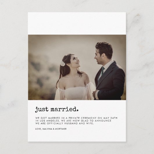 Minimalistisch gewoon gehuwde schrijfmachinefoto briefkaart (Voorkant)