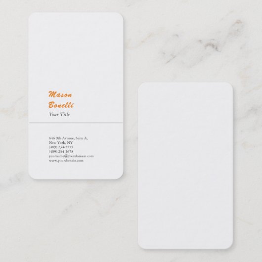Minimalistisch gewoon modern Oranje wit Visitekaartje (Voorkant / Achterkant)