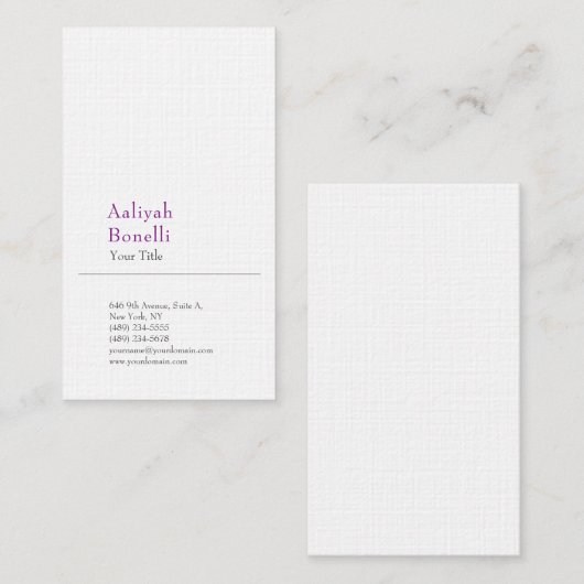 Minimalistisch gewoon modern Paars wit Visitekaartje (Voorkant / Achterkant)
