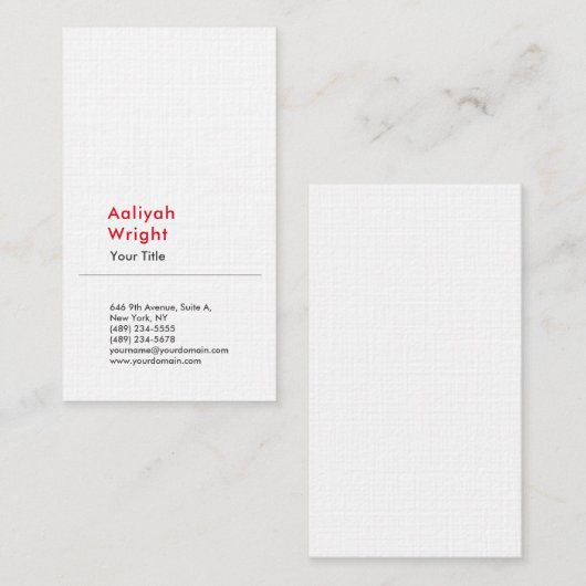 Minimalistisch gewoon modern, rood wit visitekaartje (Voorkant / Achterkant)