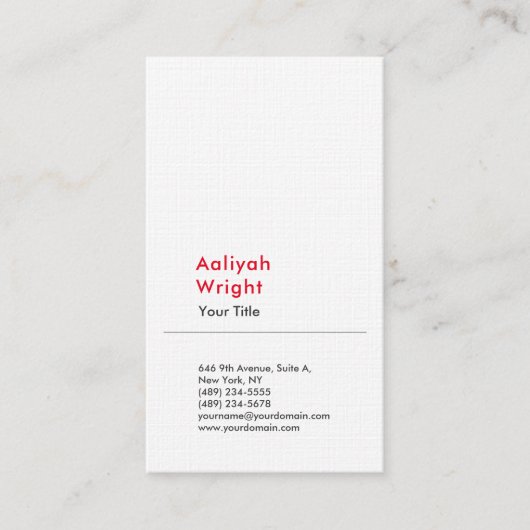 Minimalistisch gewoon modern, rood wit visitekaartje (Voorkant)