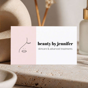 Minimalistisch Gezicht Logo Estheetician Roze Visitekaartje