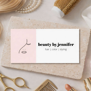 Minimalistisch Gezicht Logo Haarstylist Blush Roze Visitekaartje