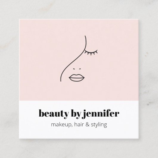 Minimalistisch gezichtsvermogen Logo Makeup Artist Vierkante Visitekaartje (Voorkant)