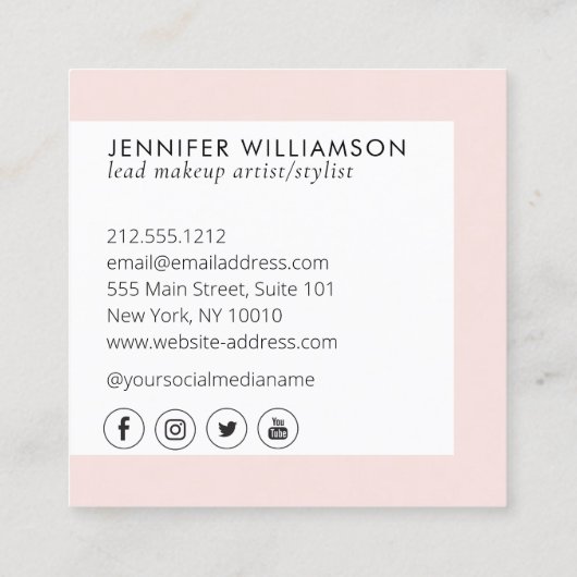 Minimalistisch gezichtsvermogen Logo Makeup Artist Vierkante Visitekaartje (Achterkant)