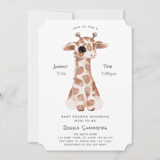 Minimalistisch Giraffe Baby shower Kaart (Voorkant)