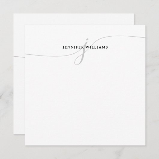 Minimalistisch Girly Black Grey Script Monogram Notitiekaartje (Voorkant / Achterkant)