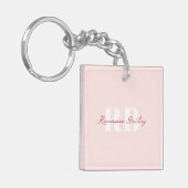 Minimalistisch Girly Roze Wit Monogram Sleutelhanger (Voorkant Links)