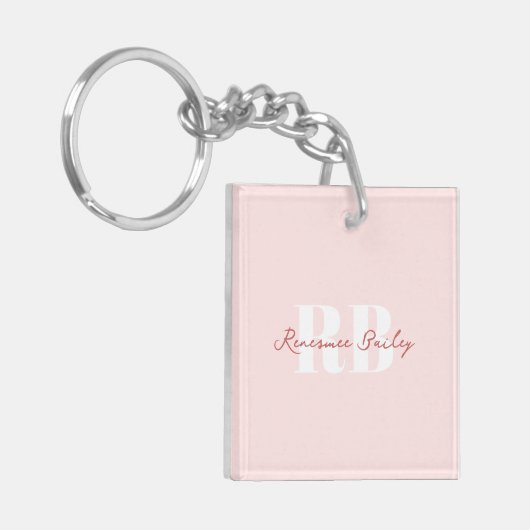 Minimalistisch Girly Roze Wit Monogram Sleutelhanger (Voorkant Links)