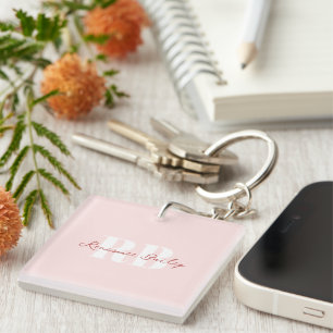 Minimalistisch Girly Roze Wit Monogram Sleutelhanger