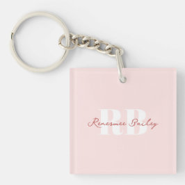Minimalistisch Girly Roze Wit Monogram Sleutelhanger