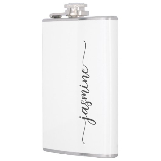 Minimalistisch Girly White Monogram Name Script Heupfles (Links)