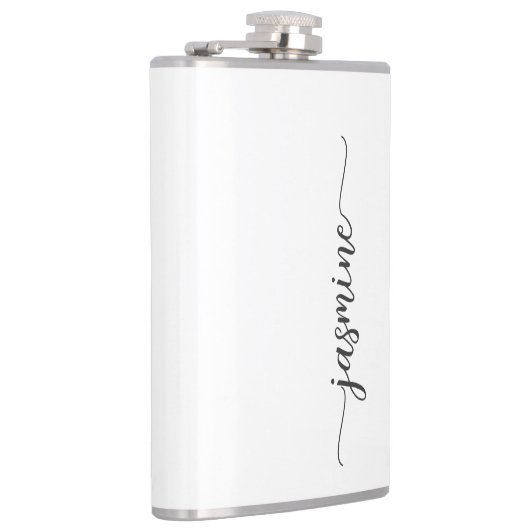 Minimalistisch Girly White Monogram Name Script Heupfles (Rechts)