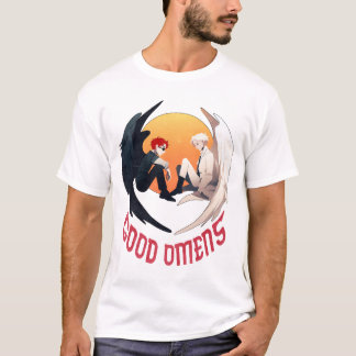 Minimalistisch Goed Omens Karakter Engel En Duivel T-shirt