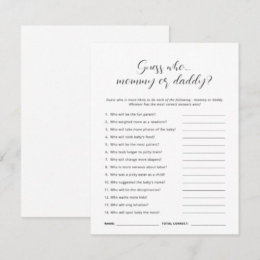 Minimalistisch gokken wie mam vader Baby shower sp Kaart (Voorkant / Achterkant)