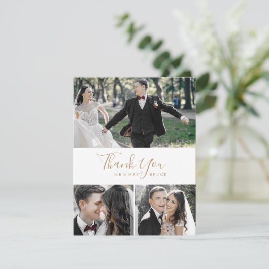 Minimalistisch Gold 3-fotocollage - Hartelijk dank Bedankkaart (Staand voorkant)