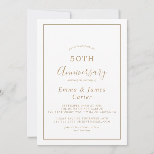 Minimalistisch Gold 50th Wedding Jubileum Kaart (Voorkant)