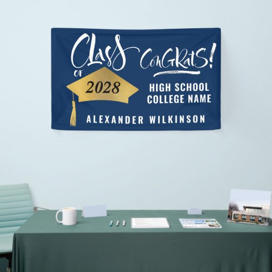 Minimalistisch Gold Afstudeerder Pet Stijlvol Afst Spandoek (Beurs)