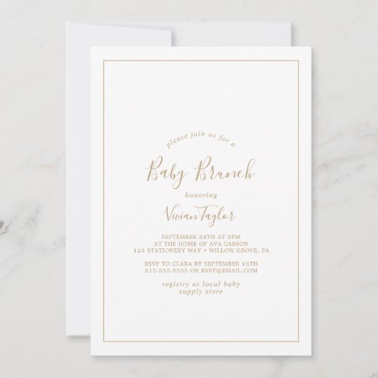 Minimalistisch Gold Baby Brunch Kaart (Voorkant)