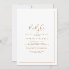 Minimalistisch Gold BabyQ Baby shower Barbecue Kaart