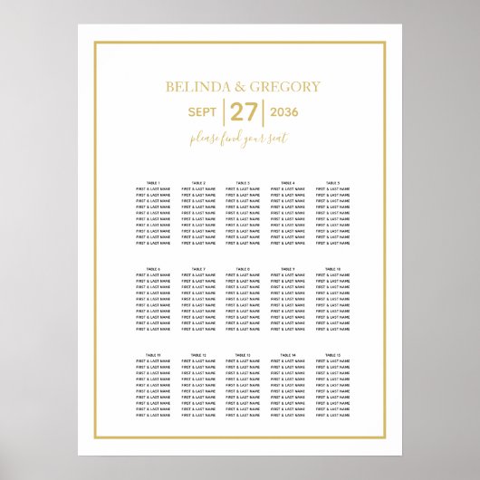 Minimalistisch Gold Black White Wedding Seating Ch Poster (Voorkant)