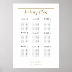 Minimalistisch Gold Border Design Seating Plan Poster