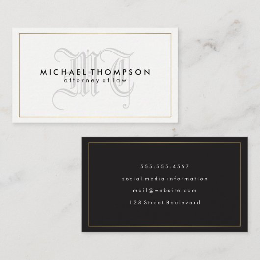 Minimalistisch Gold Border met Monogram Visitekaartje (Voorkant / Achterkant)