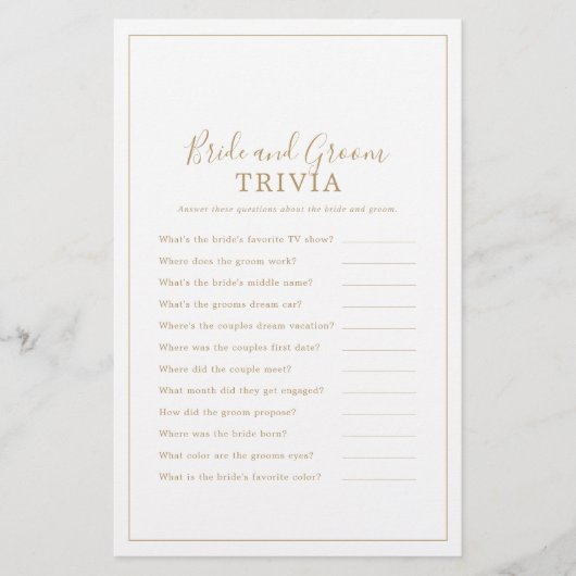 Minimalistisch Gold Bride en Groom Trivia Game Flyer (Voorkant)