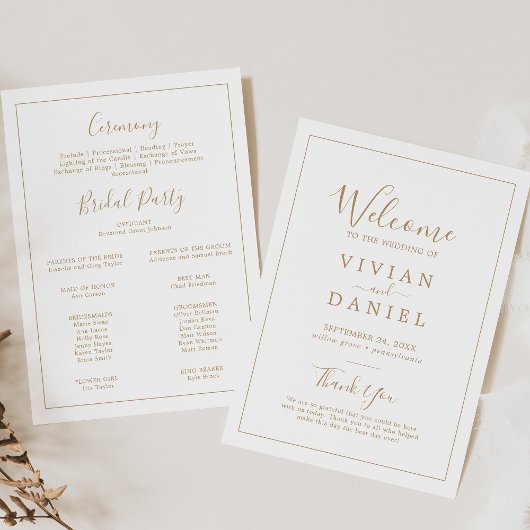 Minimalistisch Gold Eenvoudig Printbaar Trouwprogr Kaart