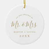 Minimalistisch Gold First Kerstbruiloft Foto Keramisch Ornament (Voorkant)